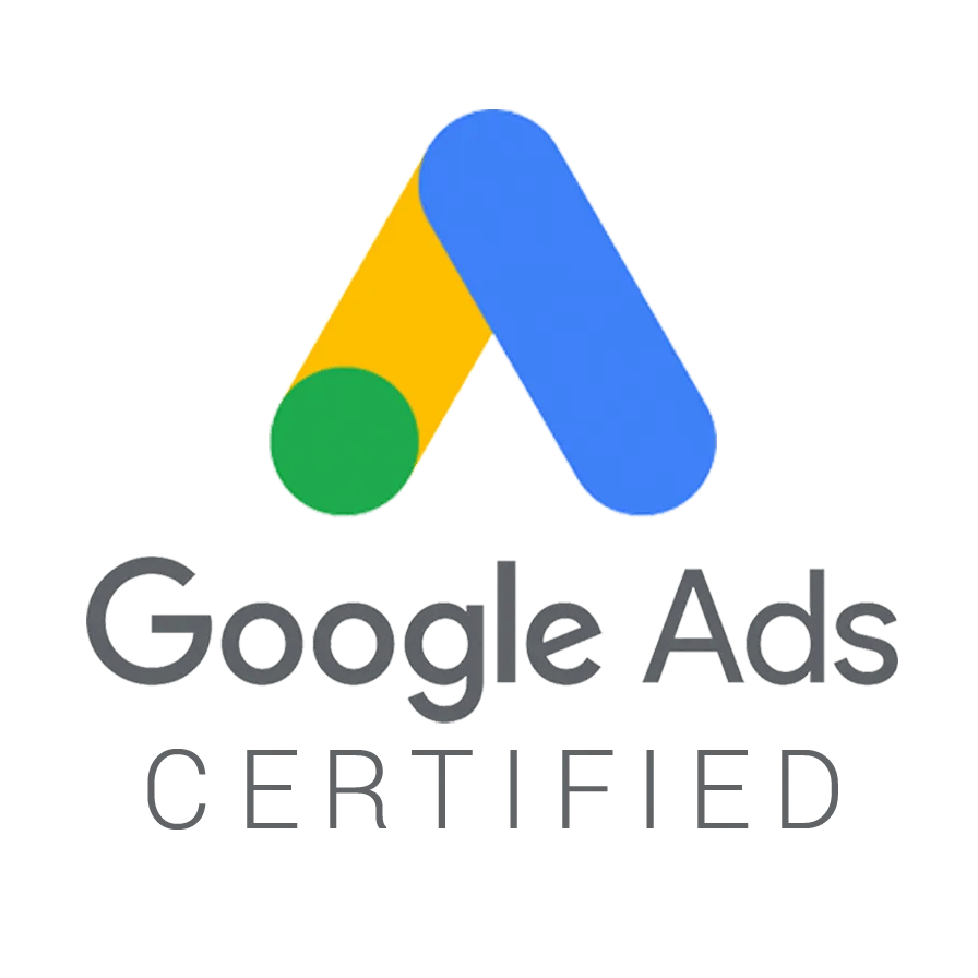 Google Ads Certified badge featuring the Google Ads logo above the words “Google Ads CERTIFIED” on a light gray background.