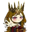 Chibi-style illustration of a queen with long hair and a crown reaching forward with her hand.